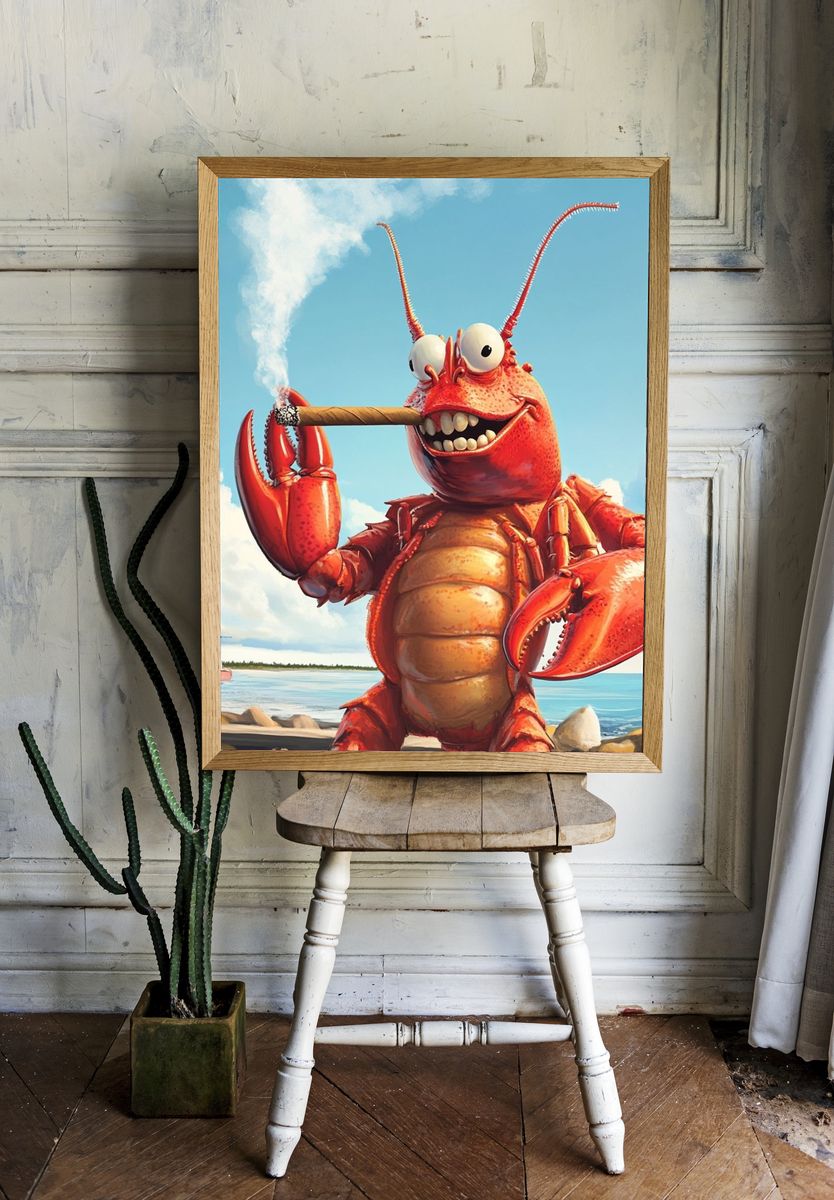 Smoking Lobster Beach Poster. room preview