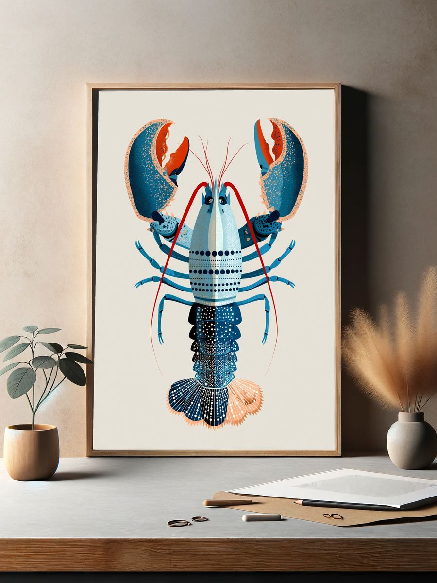 Blue Lobster Illustration Poster. — room view 2