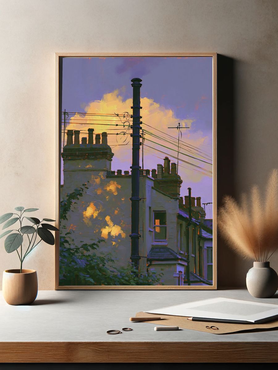 London Rooftops at Sunset Print. — room view 2