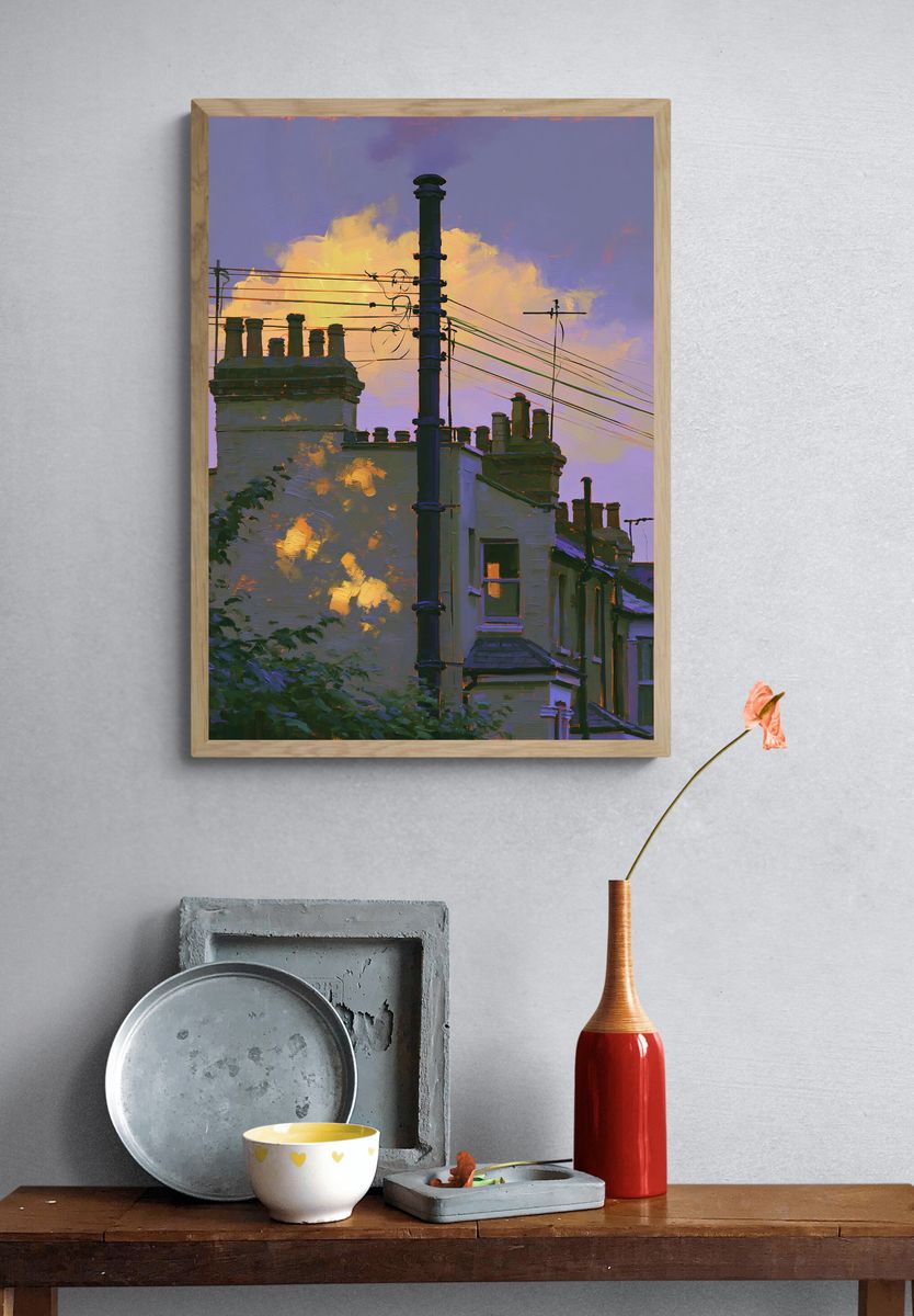 London Rooftops at Sunset Print. — room view 3