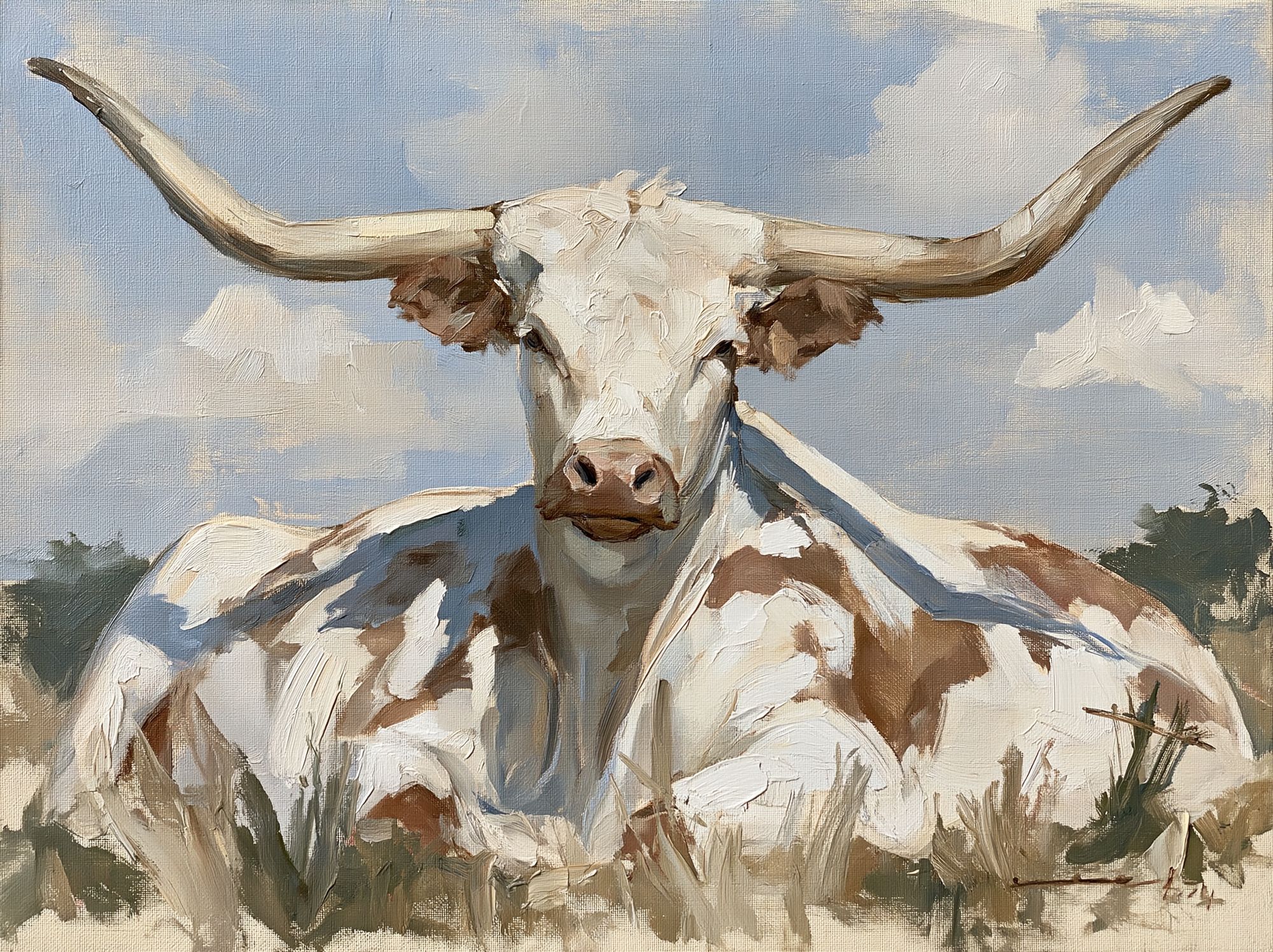 Longhorn Cattle Oil Painting Poster. poster detail