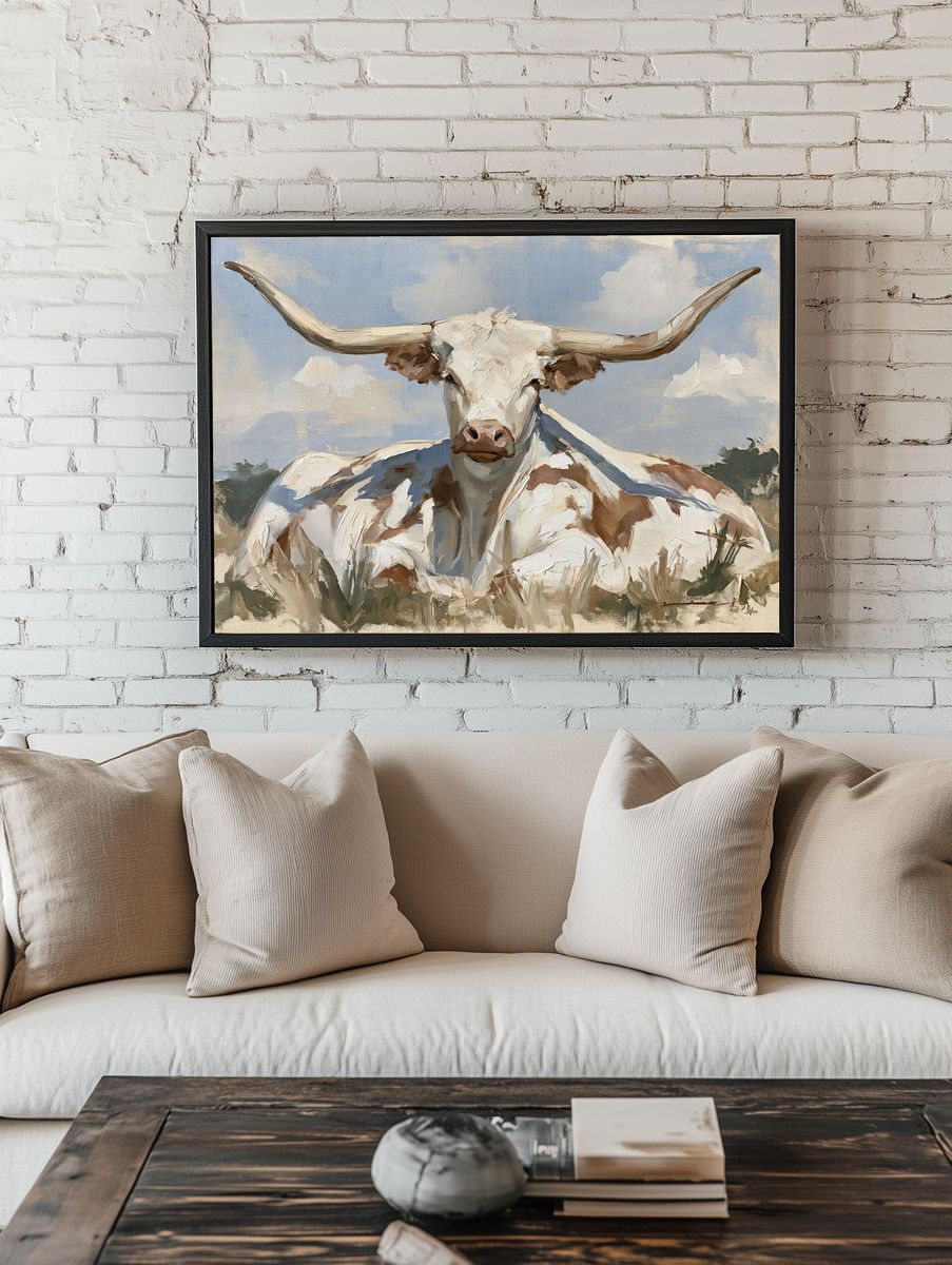 Longhorn Cattle Oil Painting Poster. — room view 1