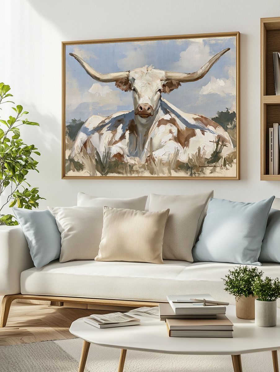 Longhorn Cattle Oil Painting Poster. — room view 2