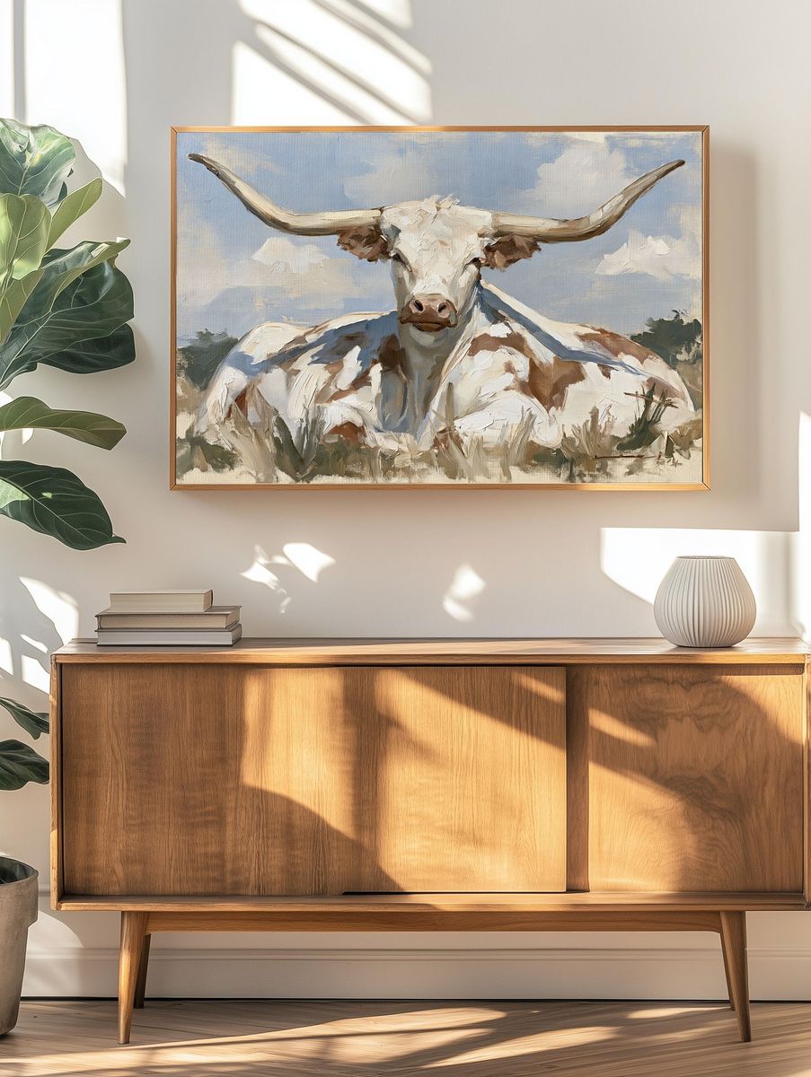 Longhorn Cattle Oil Painting Poster. — room view 3