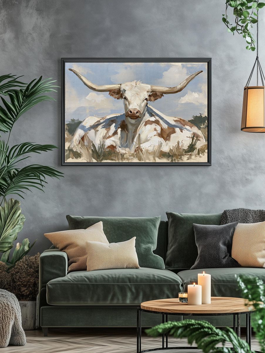 Longhorn Cattle Oil Painting Poster. — room view 4