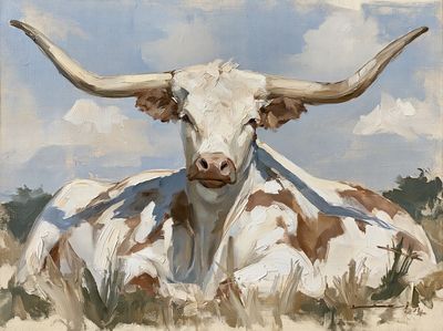 Longhorn Cattle Oil Painting Poster. poster