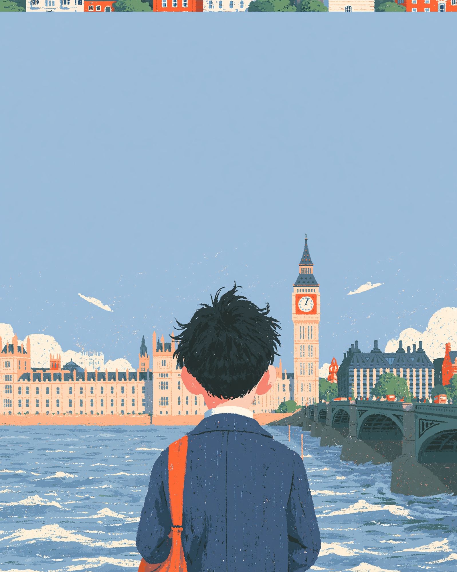 London River View Illustration Poster. poster detail