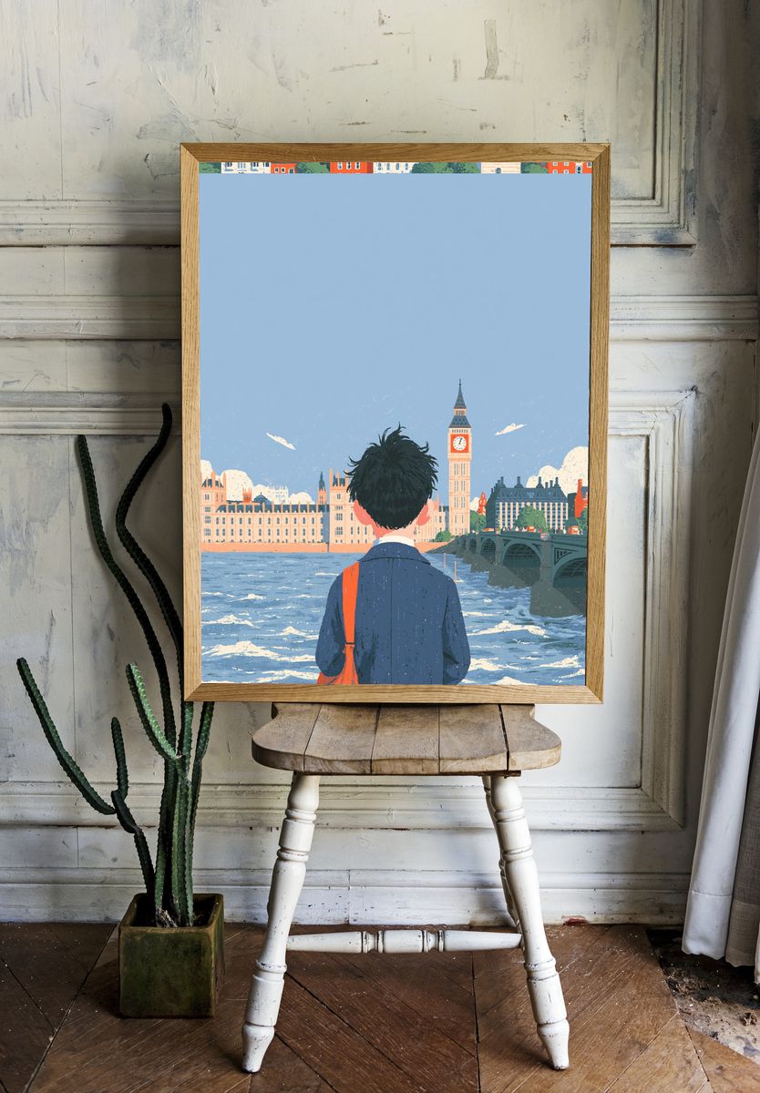 London River View Illustration Poster. — room view 1