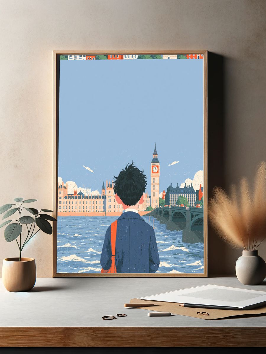 London River View Illustration Poster. — room view 2