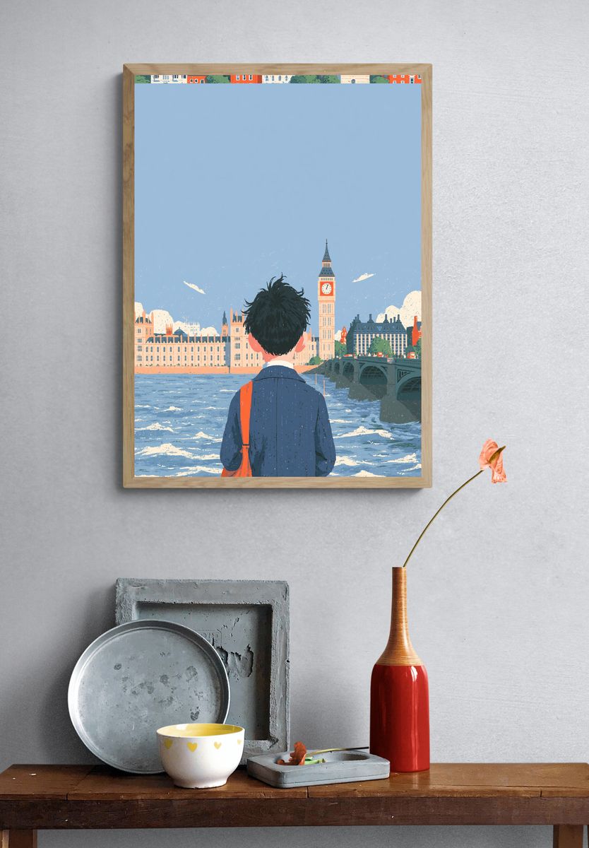 London River View Illustration Poster. — room view 3