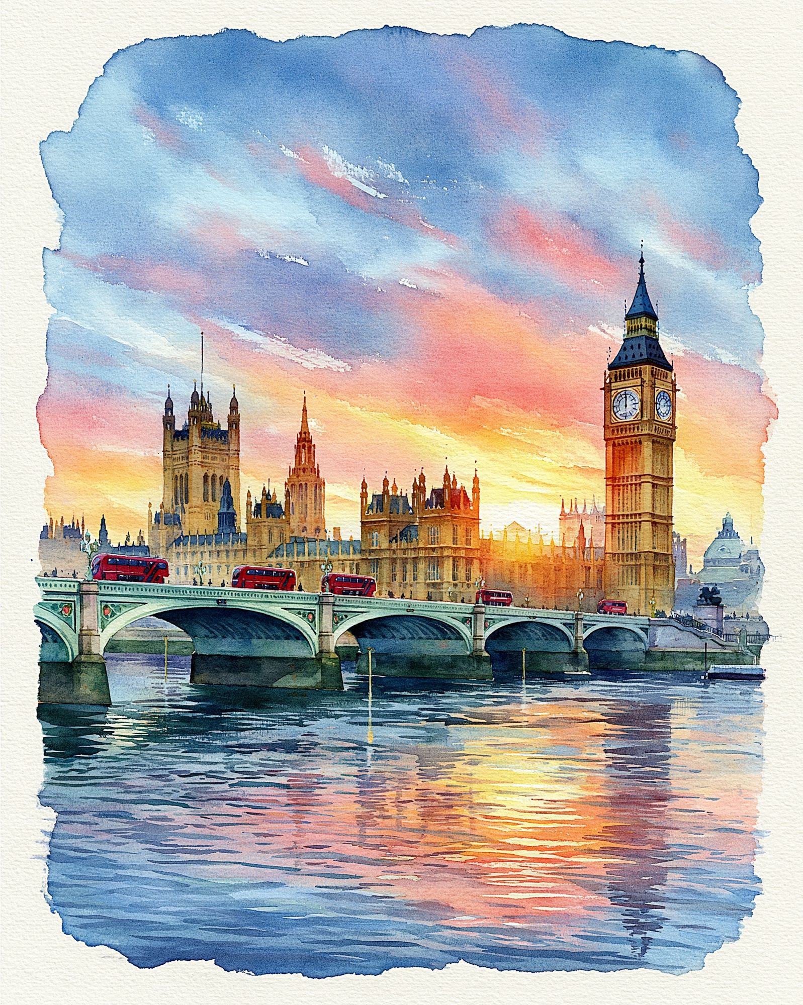 London Sunset Watercolor Print. poster — illustration art
