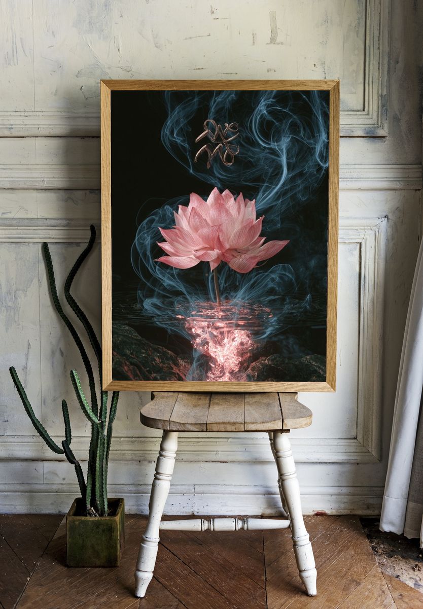Lotus Smoke Surrealism Print. — room view 1