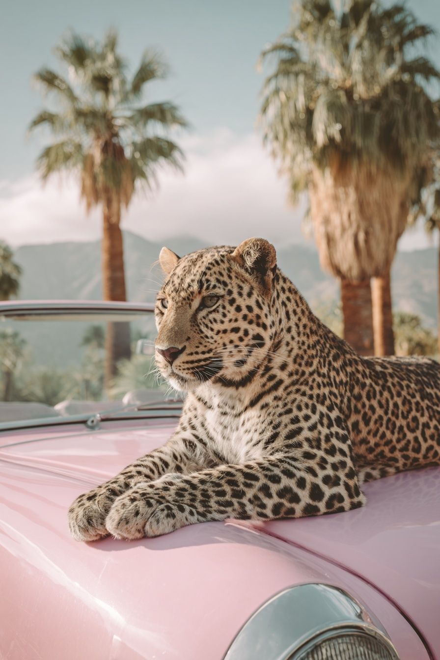Leopard on Pink Car — Photography Print. poster detail