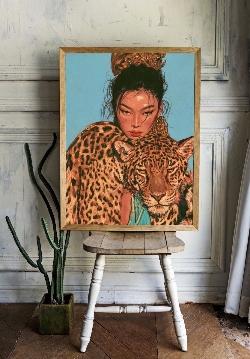 Leopard Portrait Illustration Poster. — room view 1