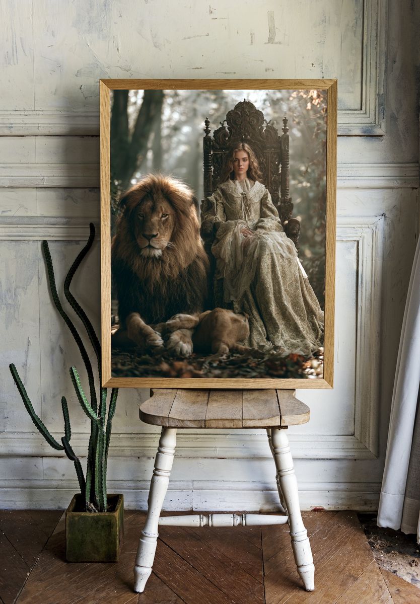 Lion and Queen Fantasy Poster. room preview