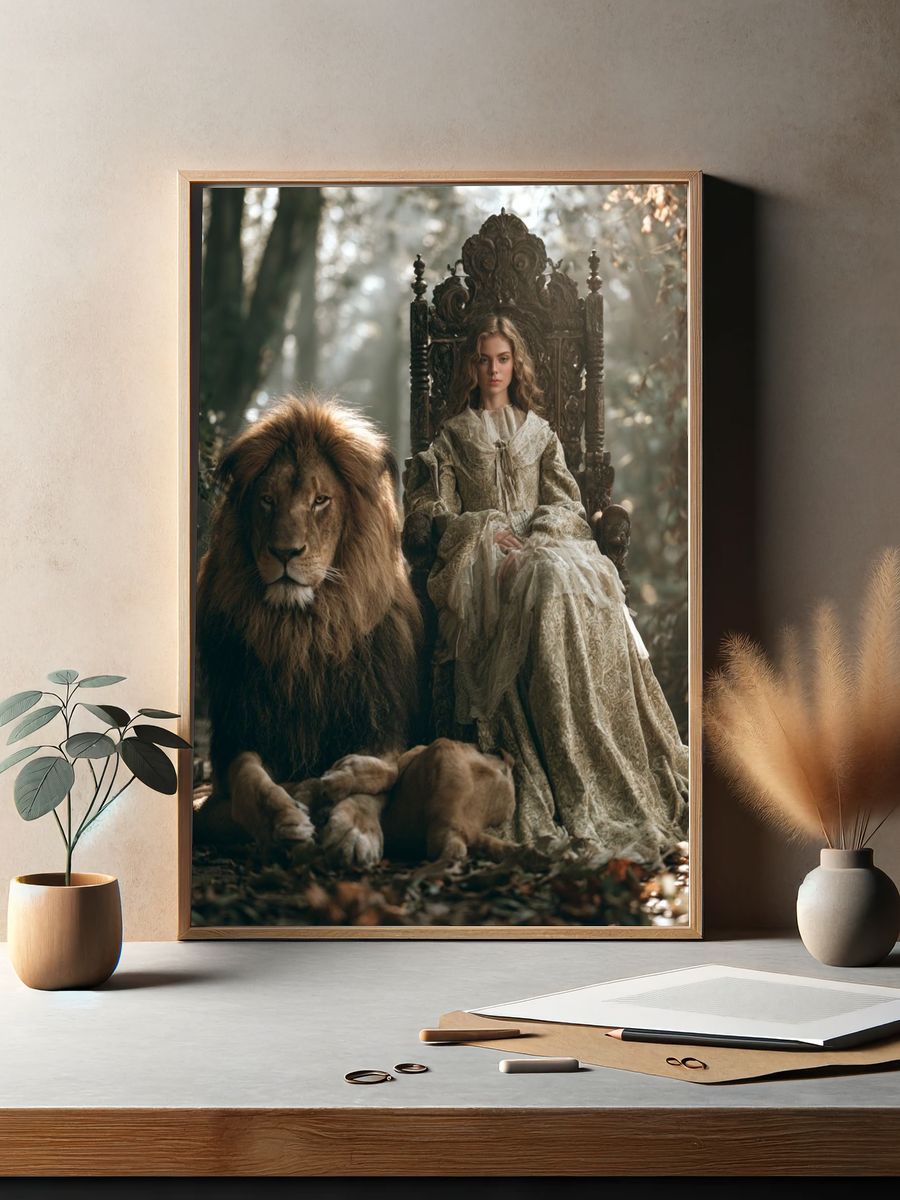 Lion and Queen Fantasy Poster. — room view 2