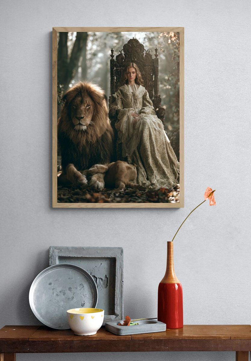 Lion and Queen Fantasy Poster. — room view 3