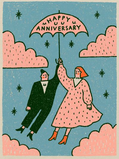 Happy Anniversary Couple Illustration Poster.