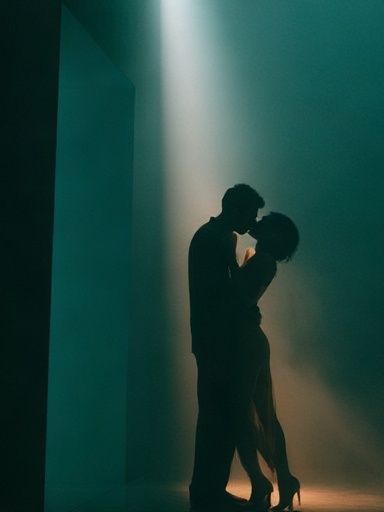 Silhouetted Lovers in Green Light Poster. poster — love-romantic art