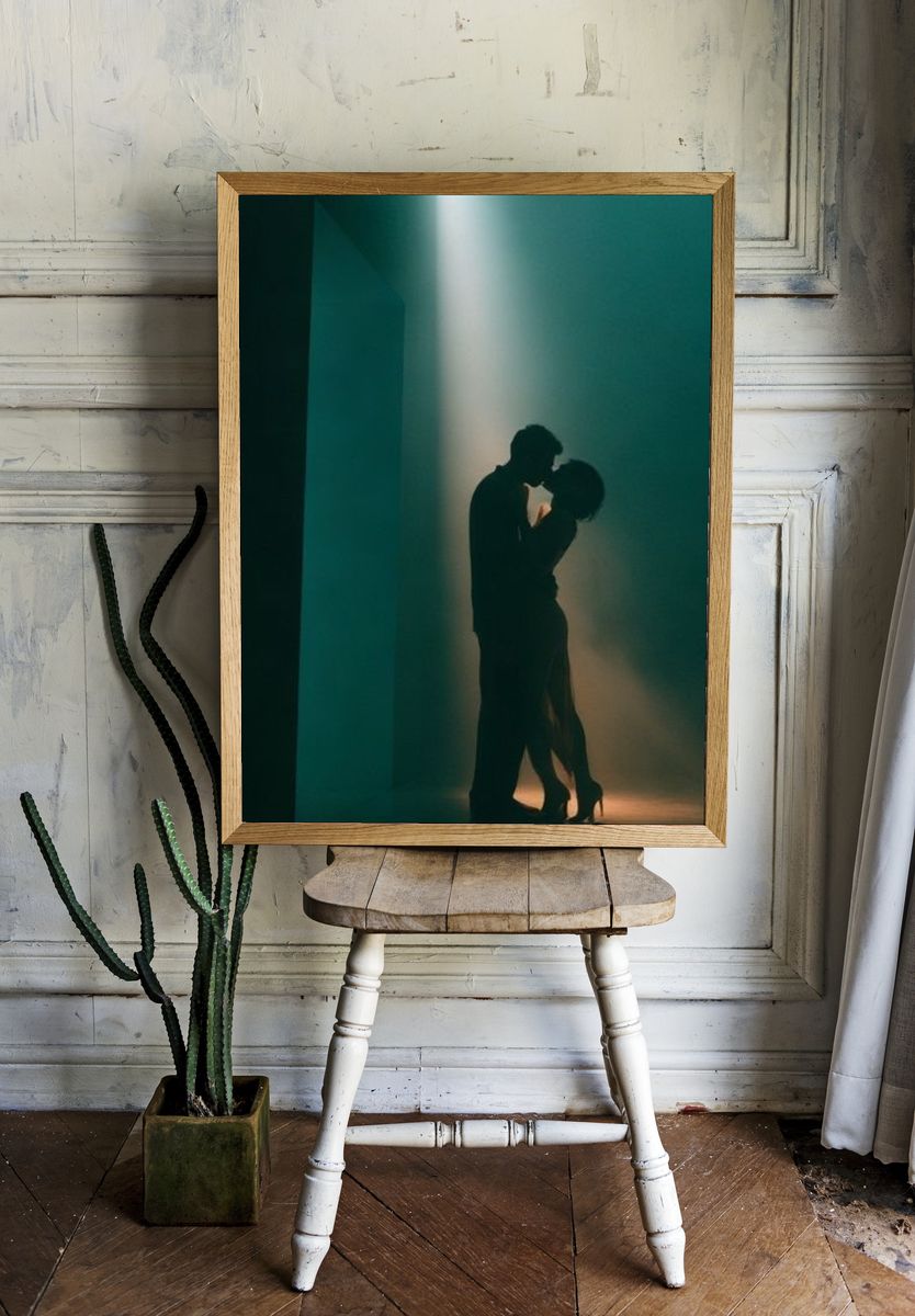 Silhouetted Lovers in Green Light Poster. room preview