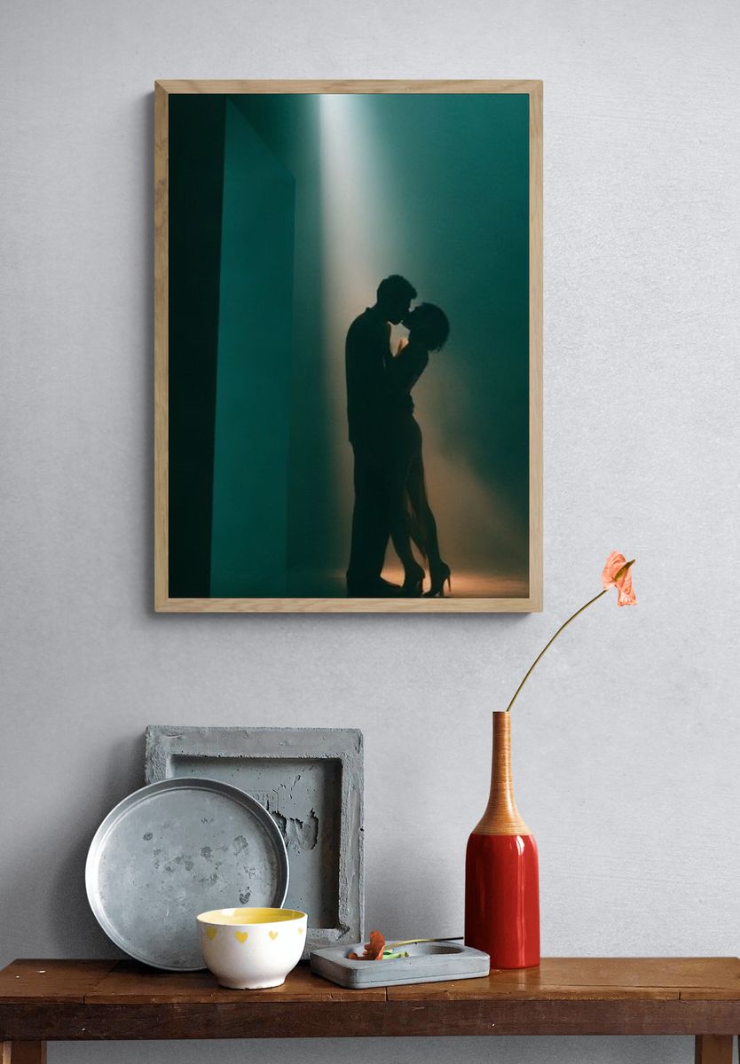 Silhouetted Lovers in Green Light Poster. — room view 3