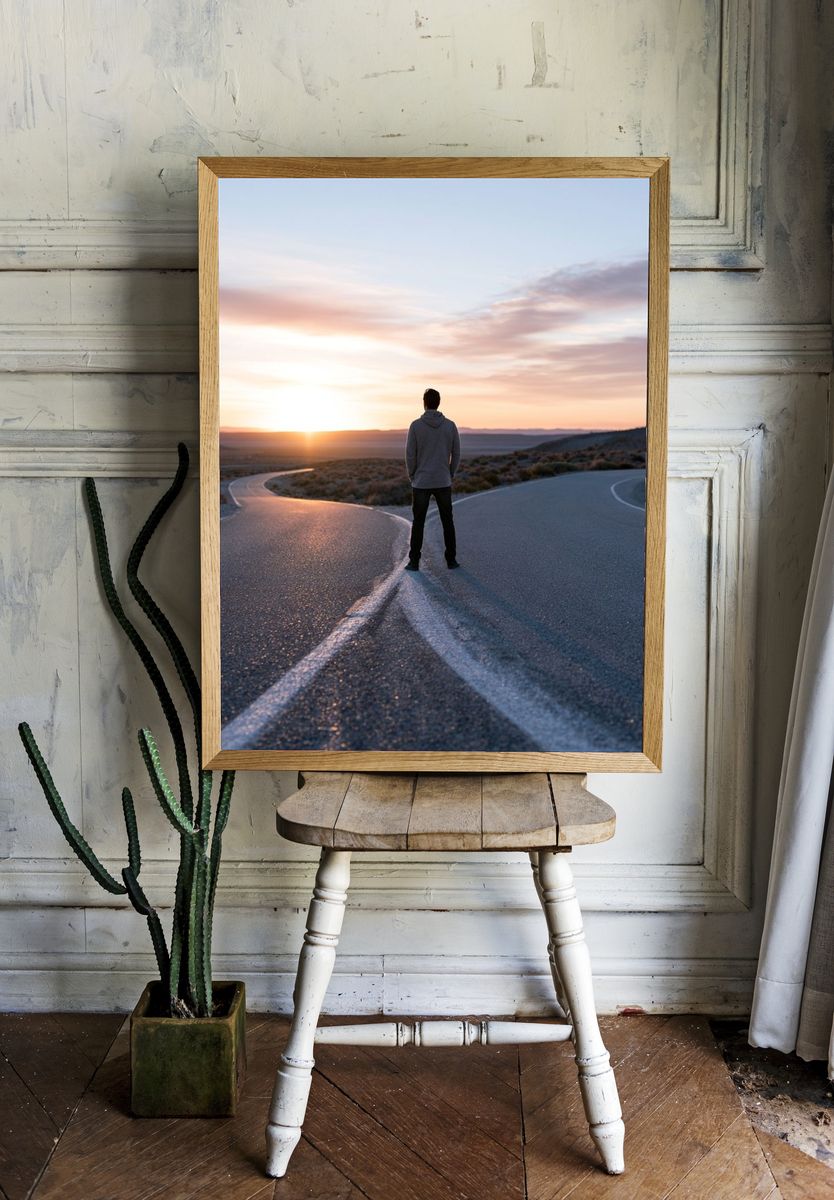 Lonely Road at Sunset Photography Poster. — room view 1