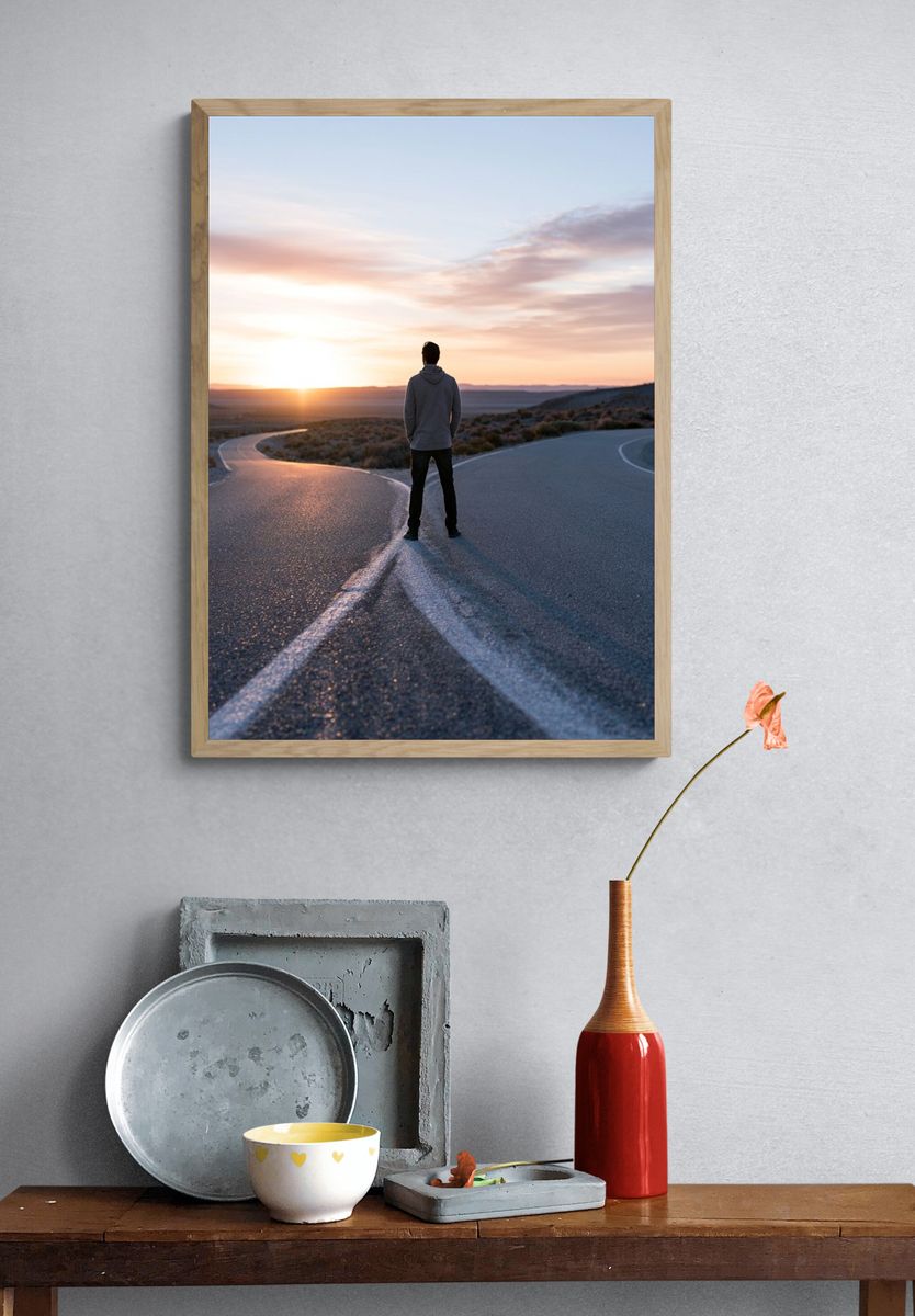 Lonely Road at Sunset Photography Poster. — room view 3