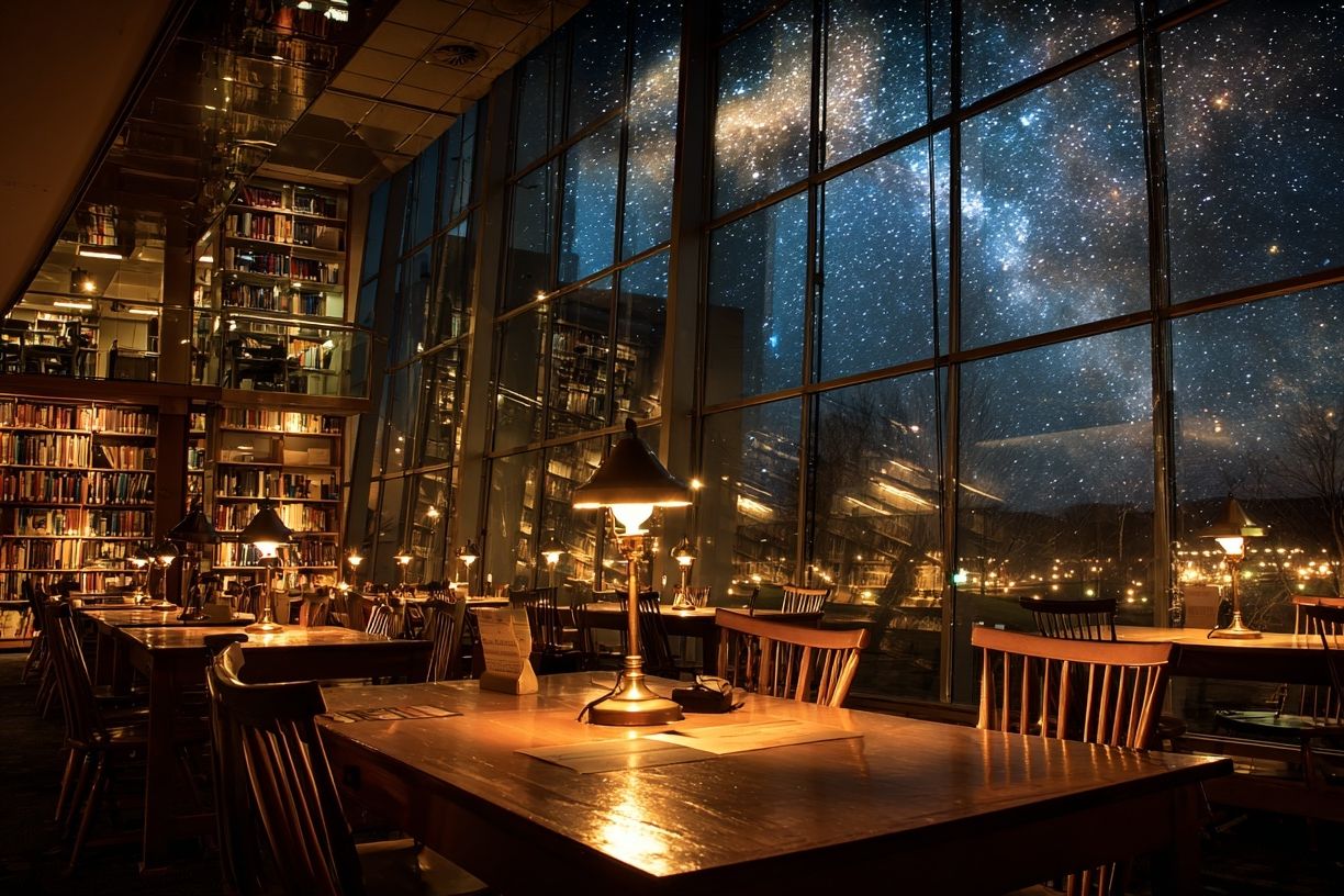 Library with Starry Night View — Photography Print. poster — photography art