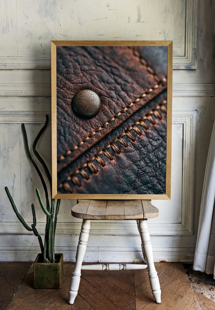 Leather Stitch Macro Photography Poster. — room view 1