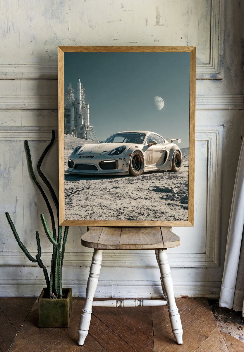 Lunar Porsche Sci-Fi Print room preview