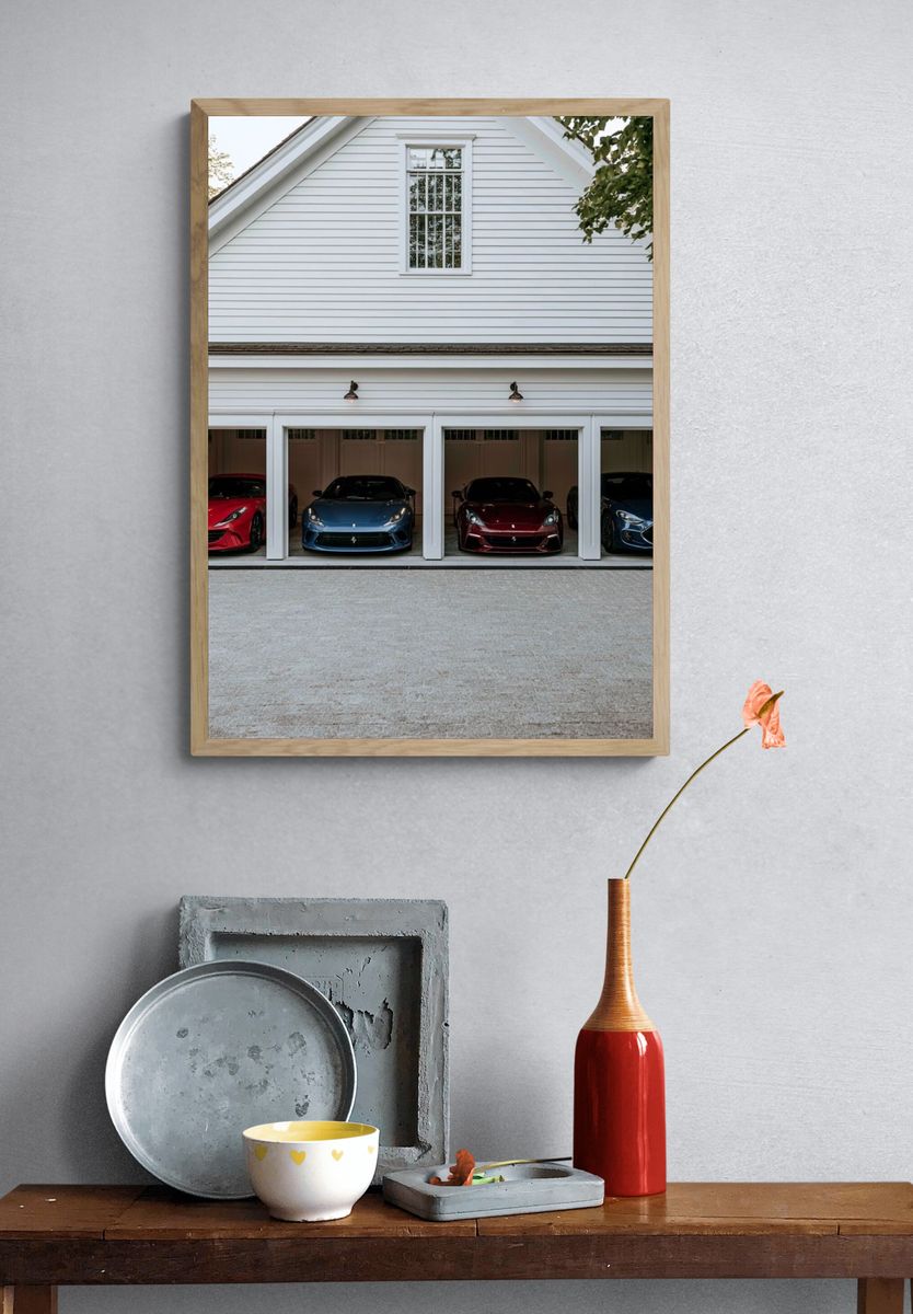 Luxury Sports Cars Garage Photography Poster. — room view 3