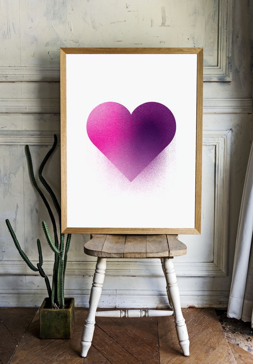 Pink Purple Heart Abstract Print. — room view 1