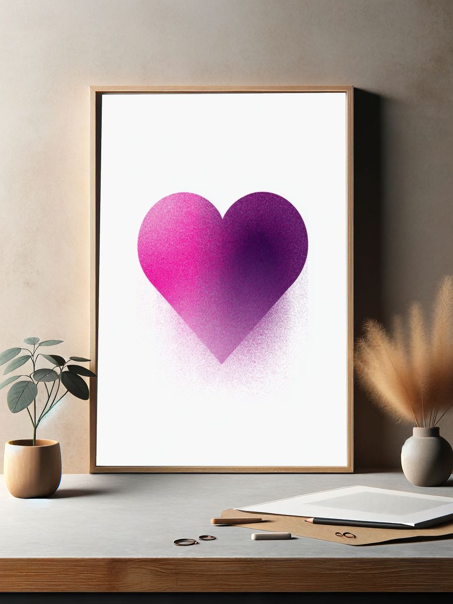 Pink Purple Heart Abstract Print. — room view 2