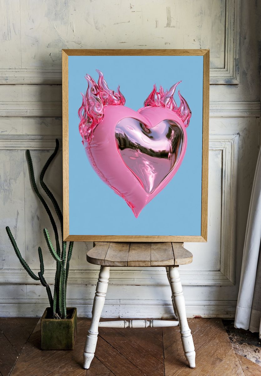 Flaming Pink Heart Typography Print. — room view 1