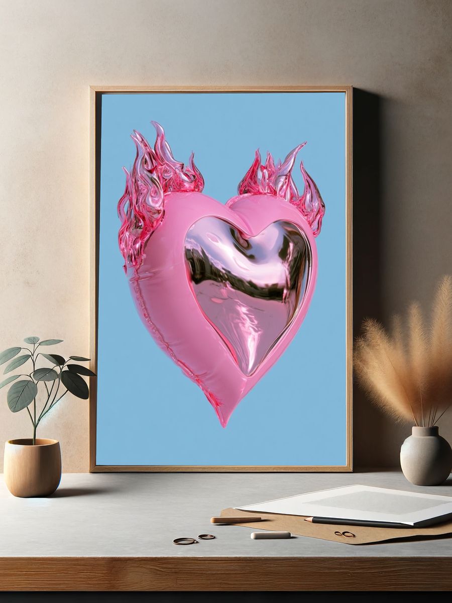 Flaming Pink Heart Typography Print. — room view 2