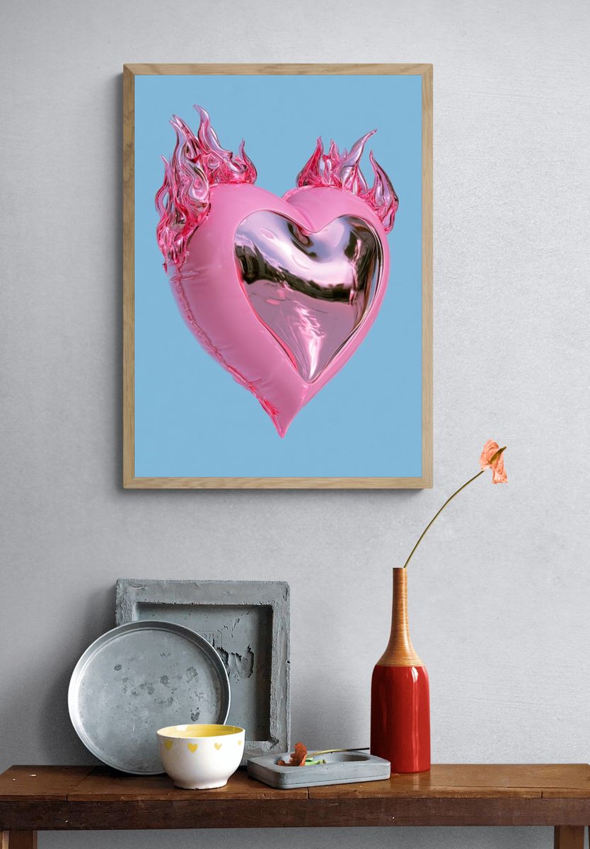 Flaming Pink Heart Typography Print. — room view 3