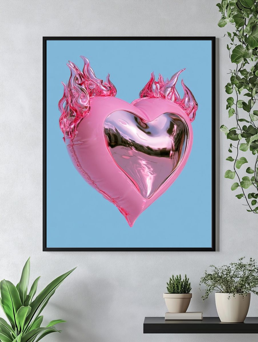 Flaming Pink Heart Typography Print. — room view 4