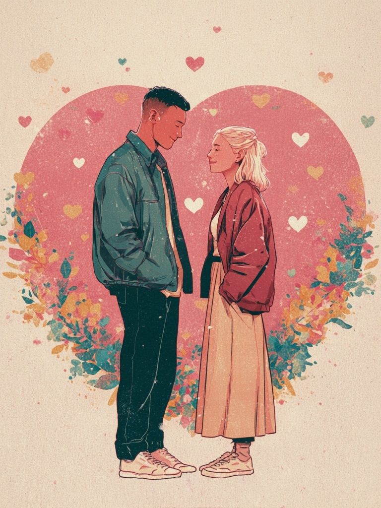 Romantic Couple Heart Illustration Poster. poster detail