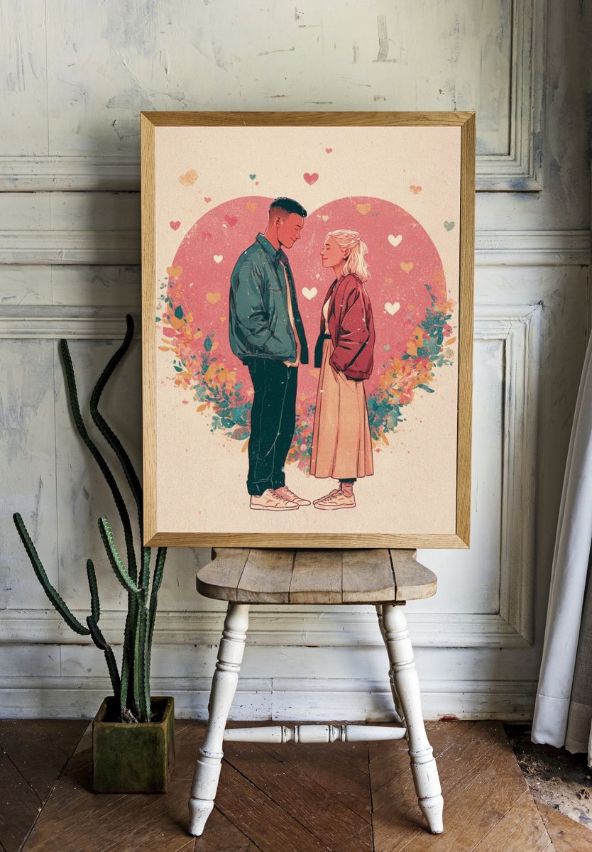 Romantic Couple Heart Illustration Poster. — room view 1