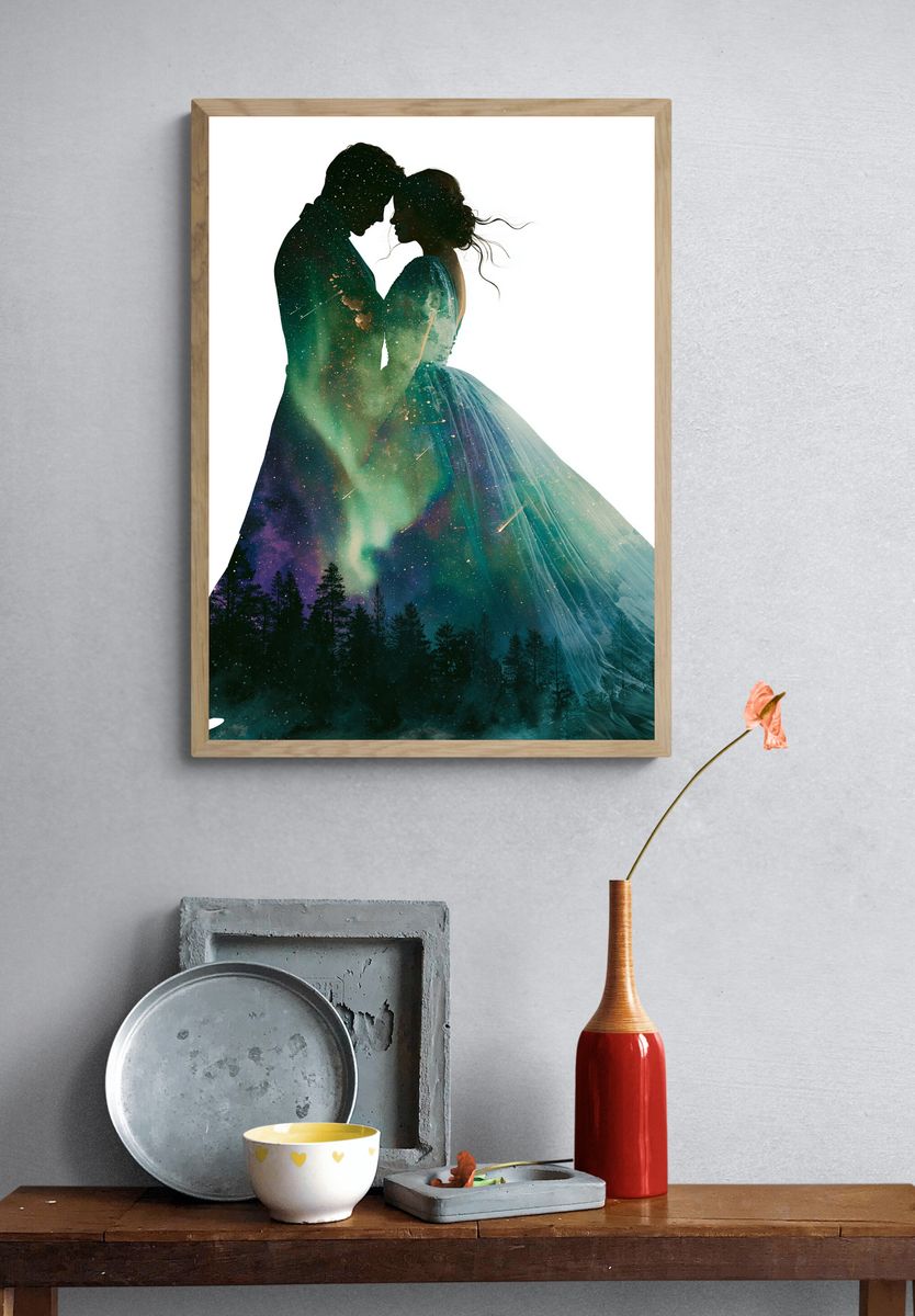 Cosmic Lovers Silhouette Print. — room view 3