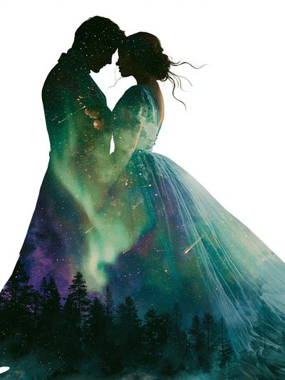 Cosmic Lovers Silhouette Print. poster