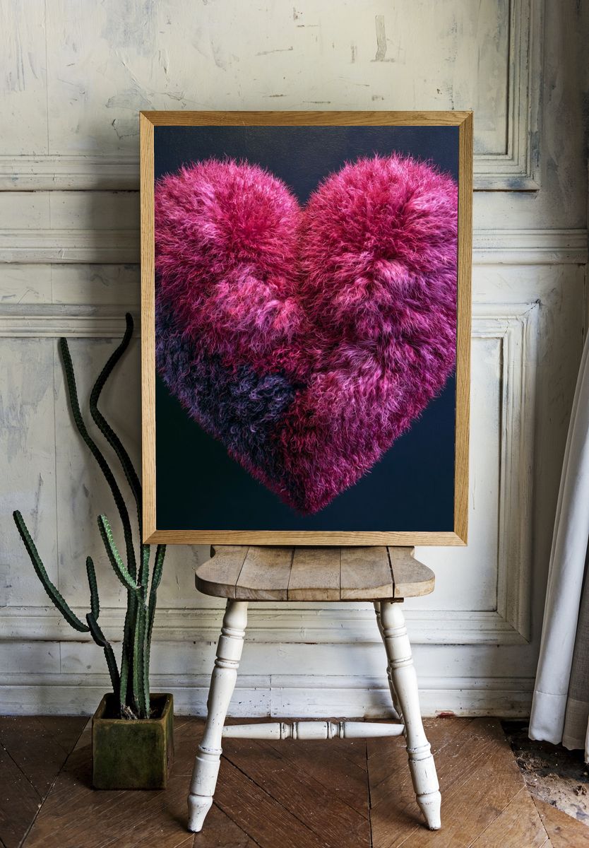 Fuzzy Magenta Heart Print. — room view 1