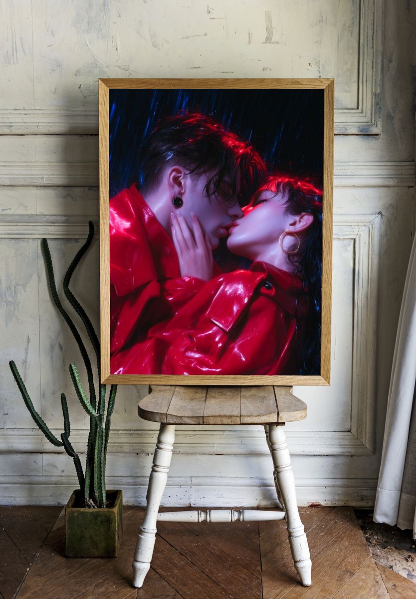 Neon Kiss Portrait Print. — room view 1