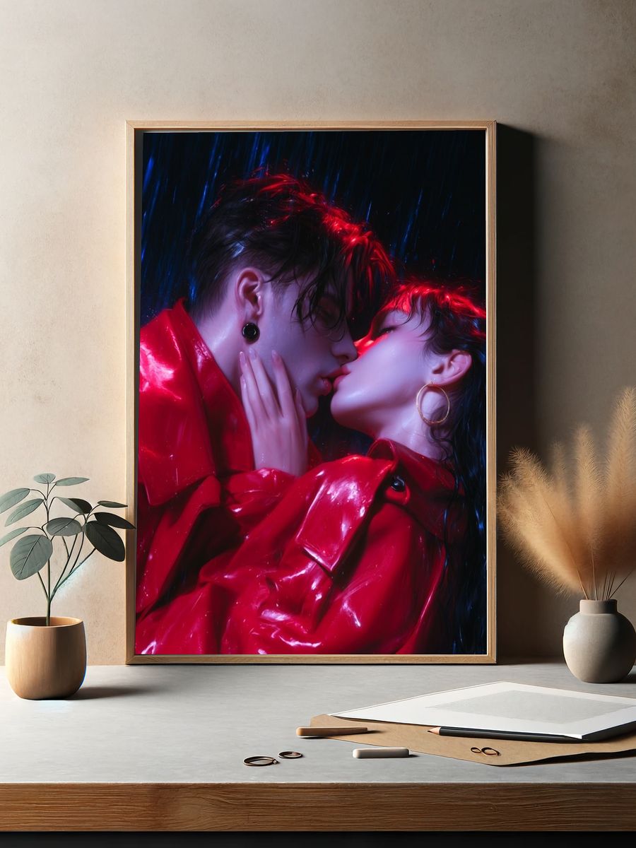 Neon Kiss Portrait Print. — room view 2