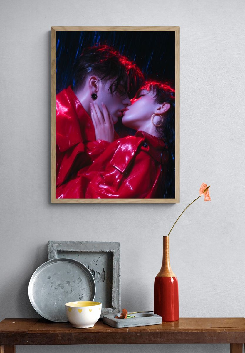Neon Kiss Portrait Print. — room view 3