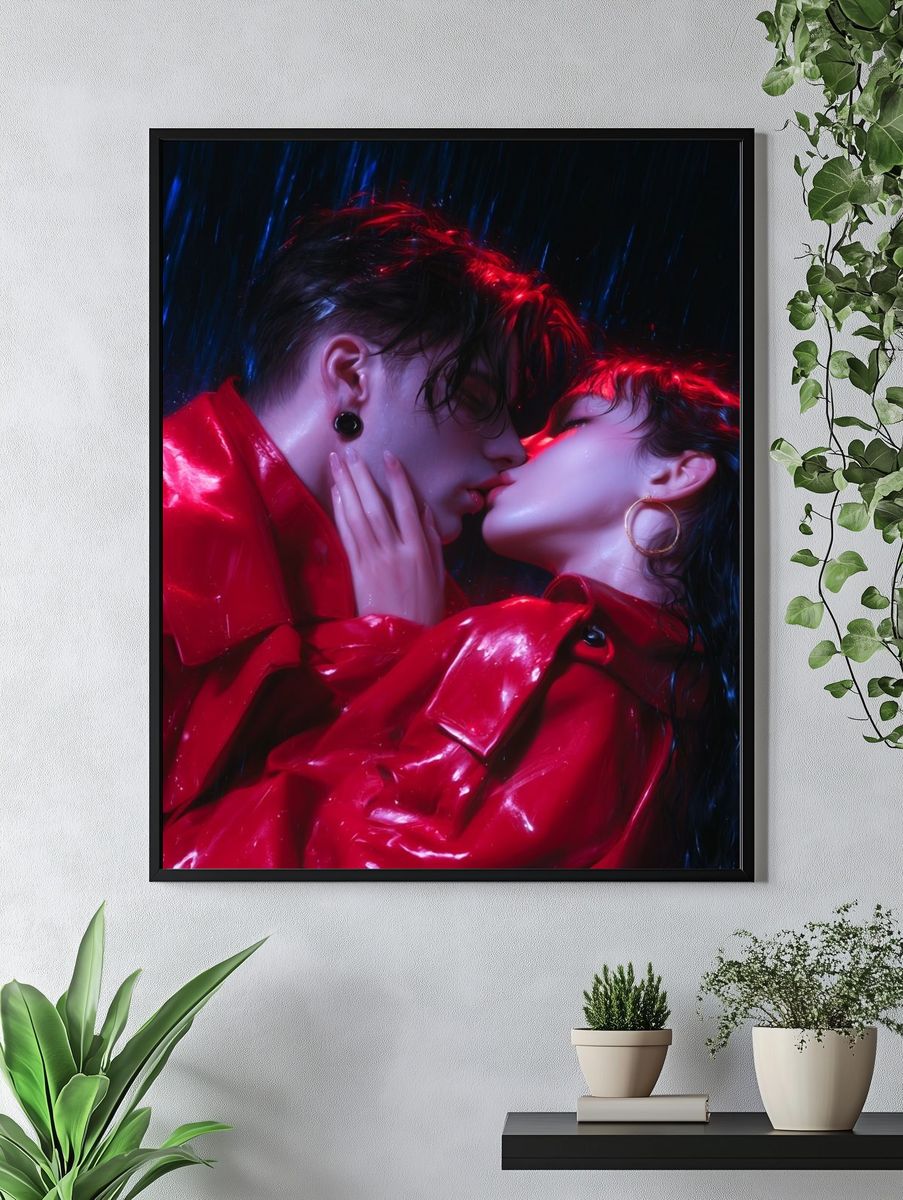Neon Kiss Portrait Print. — room view 4