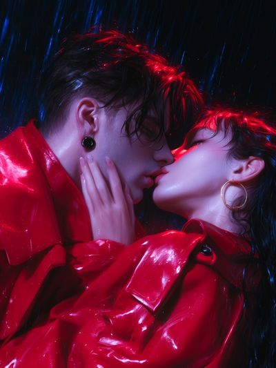 Neon Kiss Portrait Print. poster