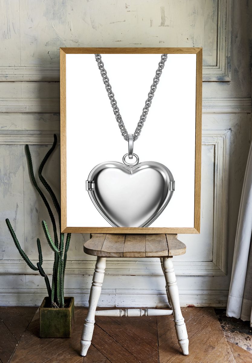 Silver Heart Locket Typography Print. room preview