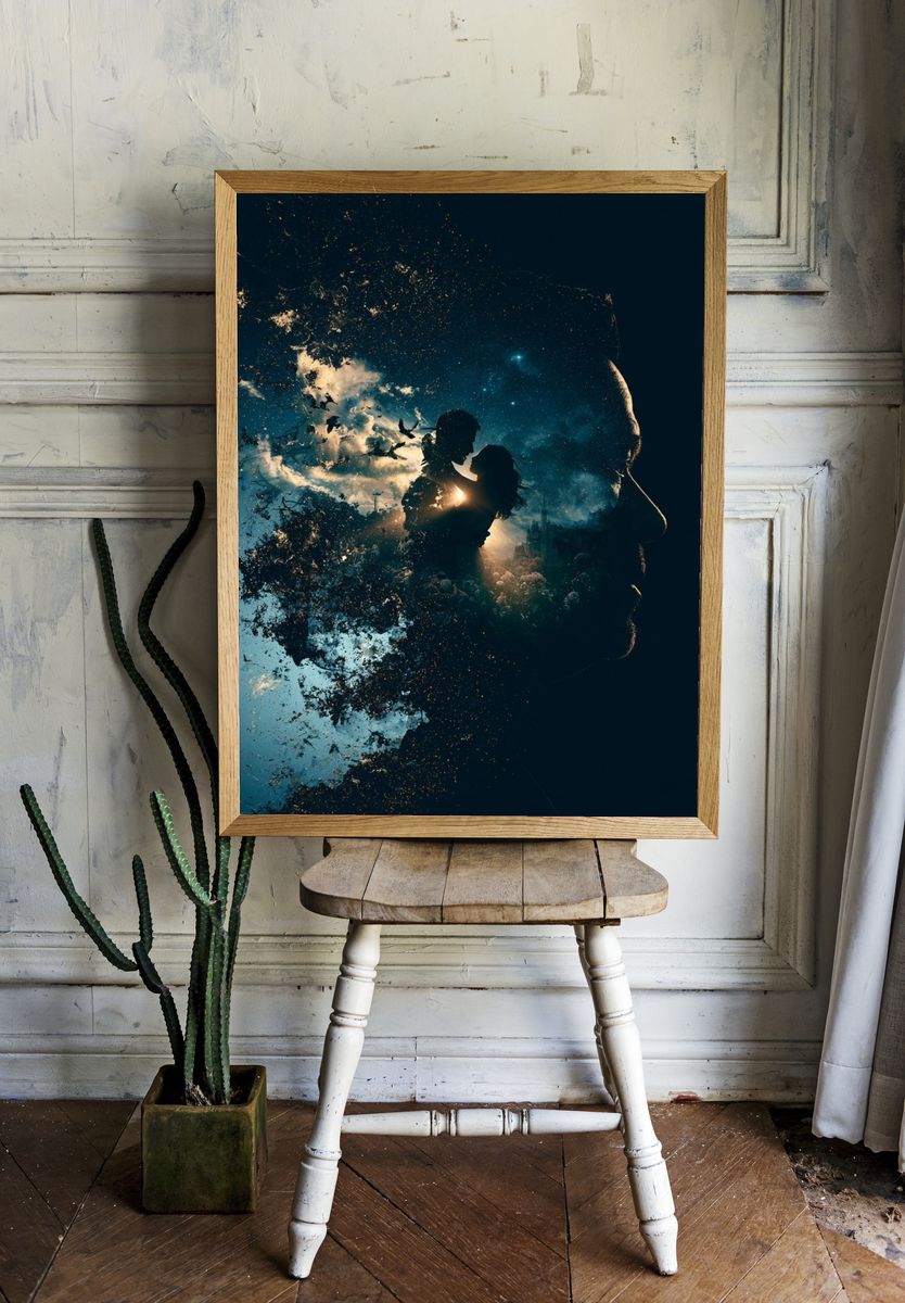 Dreamlike Lovers Silhouette Print. — room view 1