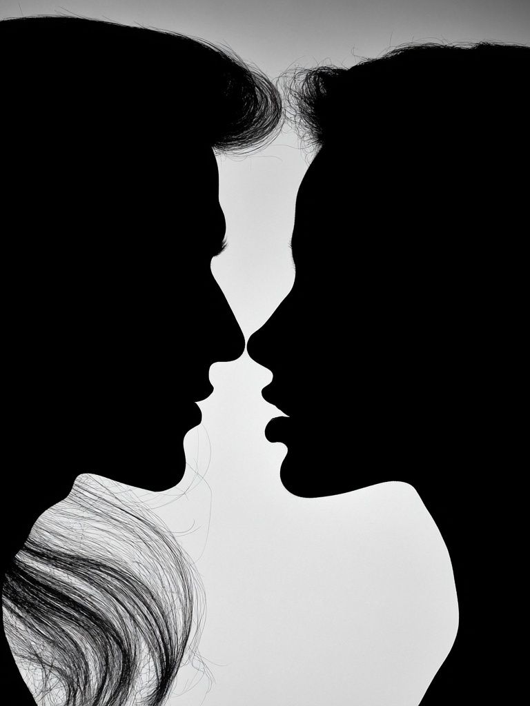 Silhouette Lovers Black-White Poster.